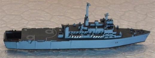A 1/1250 scale waterline metal model of HMS Intrepid, L11, sister ship of HMS Fearless