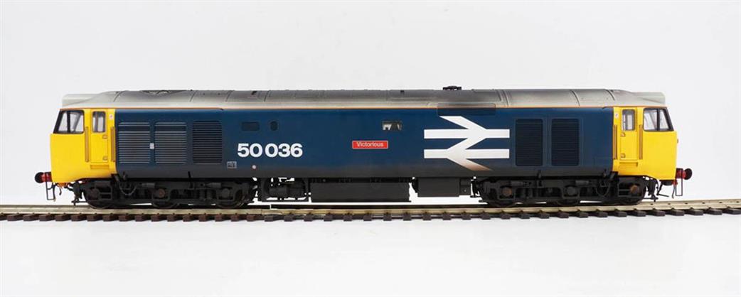 Heljan O Gauge 4030 BR English Electric Class 50 Locomotive 50036 Victorious BR Blue Large Logo Weathered