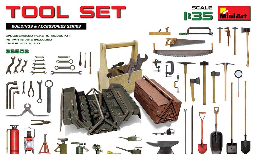 MiniArt 35603 Tool Set A Selection Of Ready To Assemble And Paint Tools For Diorama Builders 1/35