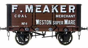 Detailed model of a 7 plank open wagon following the RCH 1887 specifications and modelled from the production of the Gloucester Railway Carriage and Wagon Company. Finished in grey livery of Weston-super-Mare coal merchant F Meaker.British Manufacturing. Dapol plan to be producing these models from their factory unit in Chirk.
