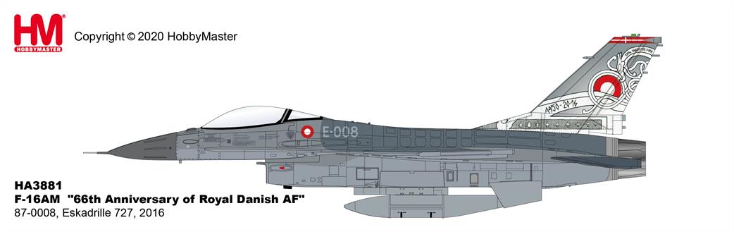 Hobby Master HA3881 F-16AM 66th Anniversary of Danish AF 87-0008 Eskadrille 727 2016 1/72