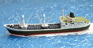 A 1/1250 scale metal waterline model of the RMS St Helena (1978-90) by Albatros SM AL292.When new in 1963, 'North Vancouver' worked around British Columbia and Alaska but was re-named and sent to the South Atlantic to provide a mail service to link the UK, St Helena, Tristan da Cunha, Ascension Island and South Africa when Union Castle Line ceased trading in 1978. She was replaced in 1990 by another St Helena, the last Royal Mail Ship in service that soldiered on until 2017.