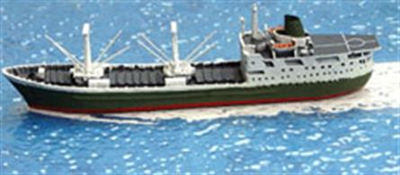 A 1/1250 scale waterline metal model of St.Helena in 1982, as a participant supporting the ships of the Falklands Task force, complete with aft landing pad. Duties included mine sweeping. The model is by Albatros SM Alk337.