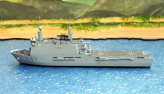 A 1/1250 scale waterline metal model of the Spanish landing ship Galicia by Albatros SM Alk623.