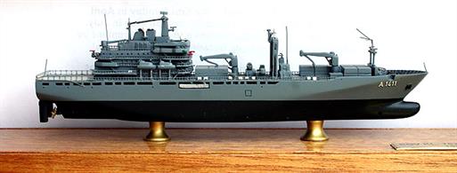 A 1/1250 scale second-hand full-hull model of the German task force supply ship Berlin A1411 by Classic Ships CL.CS41.VR. This model is in excellent condition but missing the original dust cover, see photograph.
