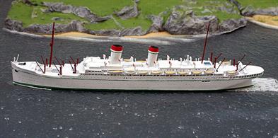 A 1/1250 scale waterline metal model of Italia Line's Roma after re-fit to tourist class cruise ship by CM Miniaturen CM326.