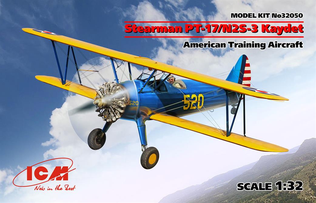 ICM 1/32 32050 Stearman PT-17/N2S-3 Kaydet American Training Aircraft Plastic Kit