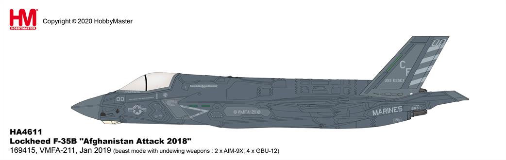 Hobby Master 1/72 HA4612 Lockheed F-35B USMC Afghanistan Attack 2018 169415, VMFA-211, Jan 2019