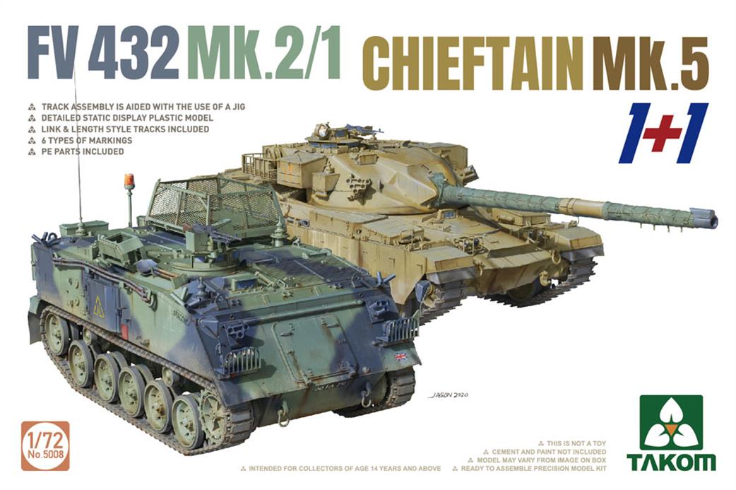 Takom 1/72 05008 FV432 & Chieftain Mk5 British MBT Plastic Kit Twin Pack
