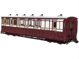Highly detailed 7mm scale 16.5mm gauge model of Lynton and Barnstaple Railway coach No.16, one of two third class brake coaches and used all-year-round.Model finished in Lynton &amp; Barnstaple Railway maroon &amp; cream livery.Expected Quarter 4 2023