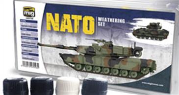Essential weathering and finishing set for vehicles with NATO camouflage schemes. This set includes the most suitable products for this task: a wash, streaking, a filter, a pigment, and a product for mud splashes. These references can be used for any vehicle with the standard three-tone camouflage of NATO, each effect specifically chosen for these colours for creating a wide variety of effects and realistic finishes. They can be used individually or combined for a range of finishes.