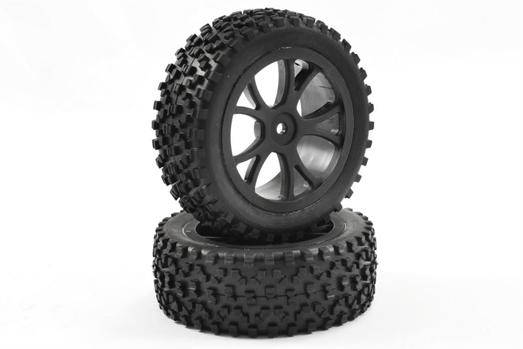 Fastrax 1/10 FAST0036B Mounted Cuboid Buggy Wheels & Tyres Front 1 Pair