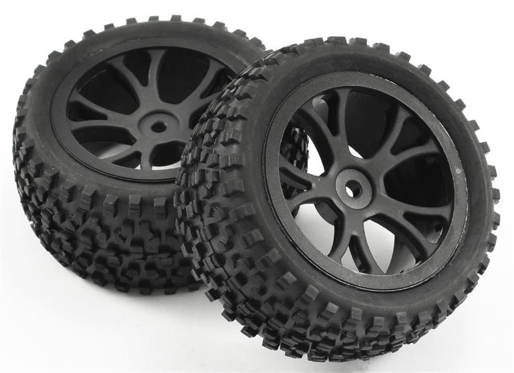 Fastrax 1/10 FAST0037B Cuboid Mounted Buggy Wheels & Tyres Rear 1 Pair