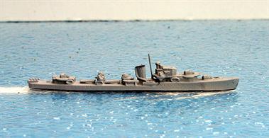 A 1/1250 scale second-hand metal model of a J- or early K-class British destroyer by Ensign (M 24). The model is finished in grey overall and is in very good condition, see photograph.