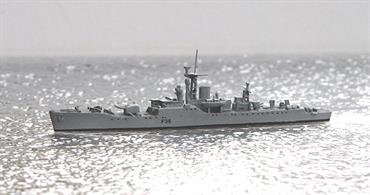 The Whitby class Type 12 Frigate  included 6 ships of the Royal Navy. Designed as anti-submarine frigates. WITHBY was built byCammell Laird &amp; Co and was commisioned in 1957. Max. 2600t displacement, 110 x 12m, max. 30 knots turbine drive via 2 screws, crew 152,later 225 people. 1977 sold for scrapping.