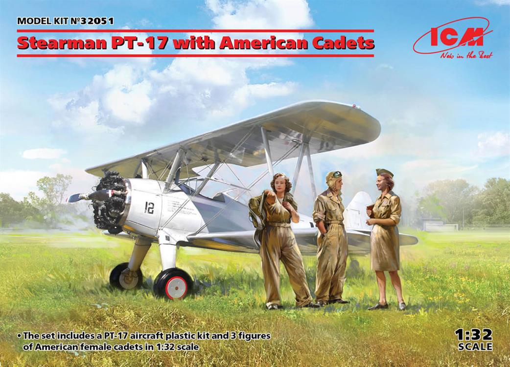 ICM 1/32 32051 Stearman PT-17 With American Cadet Figures Plastic Kit