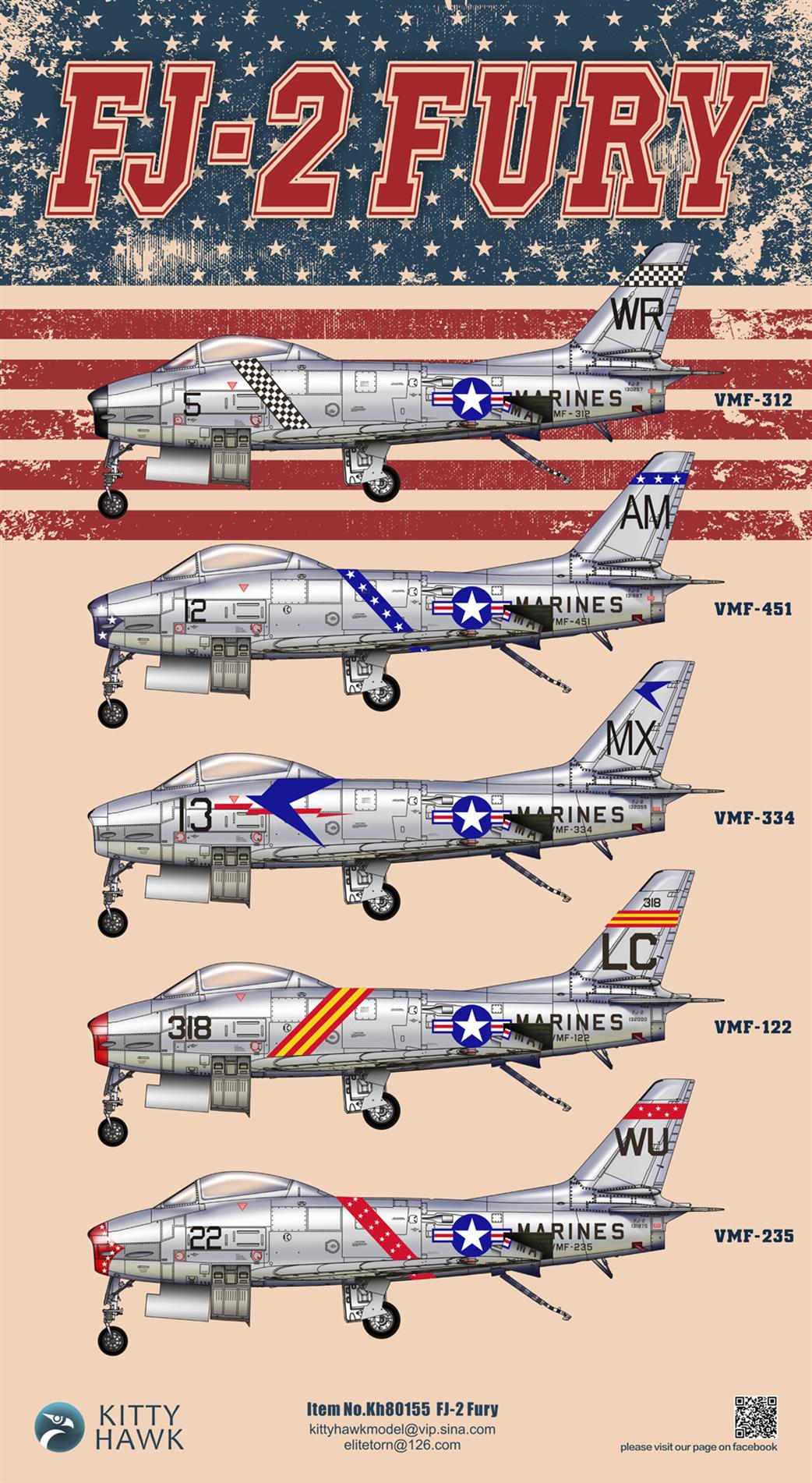 Kitty Hawk 1/48 80155 FJ-2 Fury US Navy Jet Fighter Plastic Kit