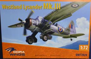 Westland Lysander Mk.III. The kit includes 123 inject plastic parts,68 photo-etched parts,1 resin part, masks for clear parts. The decal consist of 4 options
