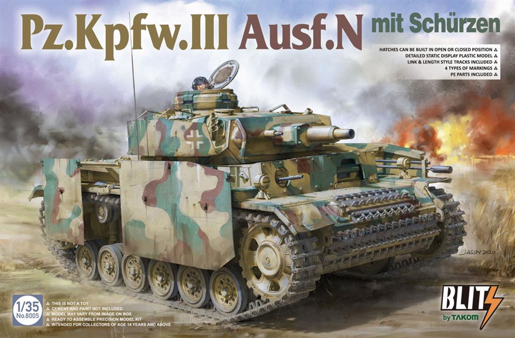 Takom 1/35 08005 Blitz Pz.Kpfw.111 Ausf N With Schurzen German WW2 Light Tank  Plastic Kit