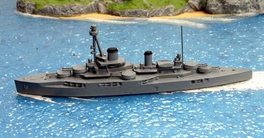 A 1/1250 scale second-hand model of the french battleship Courbet after her between the war refits by Wiking WM321F. This model is in excellent condition with medium grey paint overall, see photograph. This waterline metal model has plastic main gun turrets and so will be of post WW2 manufacture and should be of particular interest to Wiking collectors.