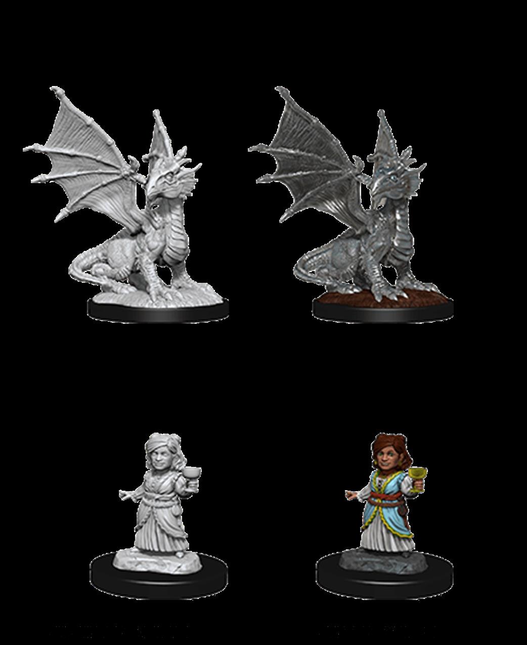 Wizkids  90153 Silver Dragon Wyrmling & Female Halfling: D&D Nolzur's Marvelous Unpainted Miniatures
