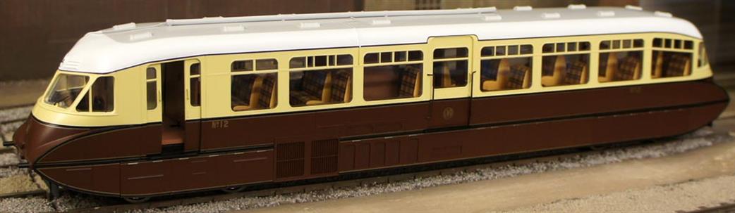 Dapol O Gauge 7D-011-001S GWR Streamlined Diesel Railcar 12 Chocolate & Cream Shirtbutton Monogram DCC & Sound