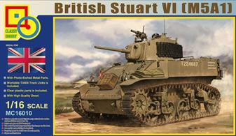 The M3 Stuart entered production in 1941 and became the standard light tank for the British and American armies. It was manufactured at only one factory, American Car &amp; Foundry. By 1942 production was falling behind and two new companies began production, Cadillac and Massey Harris. Cadillac re-designed the M3 mount to 2 X Cadillac V-8 auto engines which meant a ne engine compartment and rear hull. The new tank was designated the M5 and entered service in September 1942. Later the turret was re-designed to mount the radio in a rear bustle, this model became the M5A1 entering service in November 1942. At first the M5 and M5A1 were used only by the US Army, while most M3 Stuarts were now built for Lend-Lease. But by 1944 the British and other nations began to be supplied with them in large numbers. The M5A1 was used as a scout tank were its high speed of 58km/h (36mph) could be used as an advantage. It was armer with a 37mm M6 anti-tank gun which was only effective against German light armour. Combat weight was 16.5tons and the armour was from 16.. to 51mm maximum. The road rang was 160 kilometers (99 miles) driven at 40km/h(24mph), a cross-country speed of 29km/h (18mph) could be attained. The M5A1 was replaced by the M24 Chaffee in the US Army from mid-1944, but may soldiered on with other armies until the 1970's