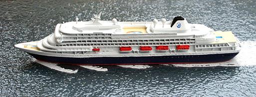 A 1/1250 scale metal model of Prinsendam (IMO 8700280) from 2002 onwards by CM Miniaturen CM-KR 405.