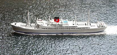 A 1/1250 scale waterline metal model of the 1963 passenger liner Iberia Star by CM Miniaturen CM-KR 389.