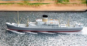 A 1/1250 scale model of Ellerman Lines City of Port Elizabeth built in 1952. The metal waterline model is made by CM Miniaturen  CM-KR 58.