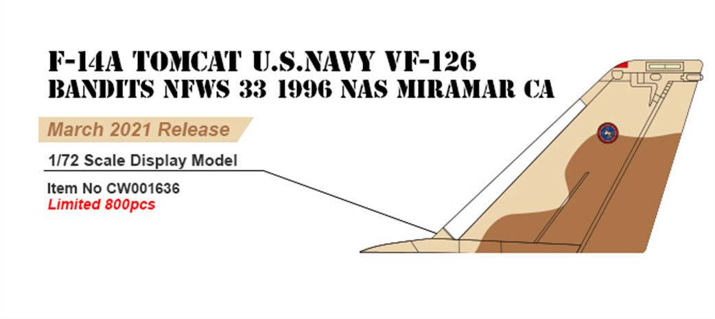 Century Wings 1/72 CW001636 US Navy F-14A Tomcat NFWS TopGun 33 1996 NAS Miramar CA