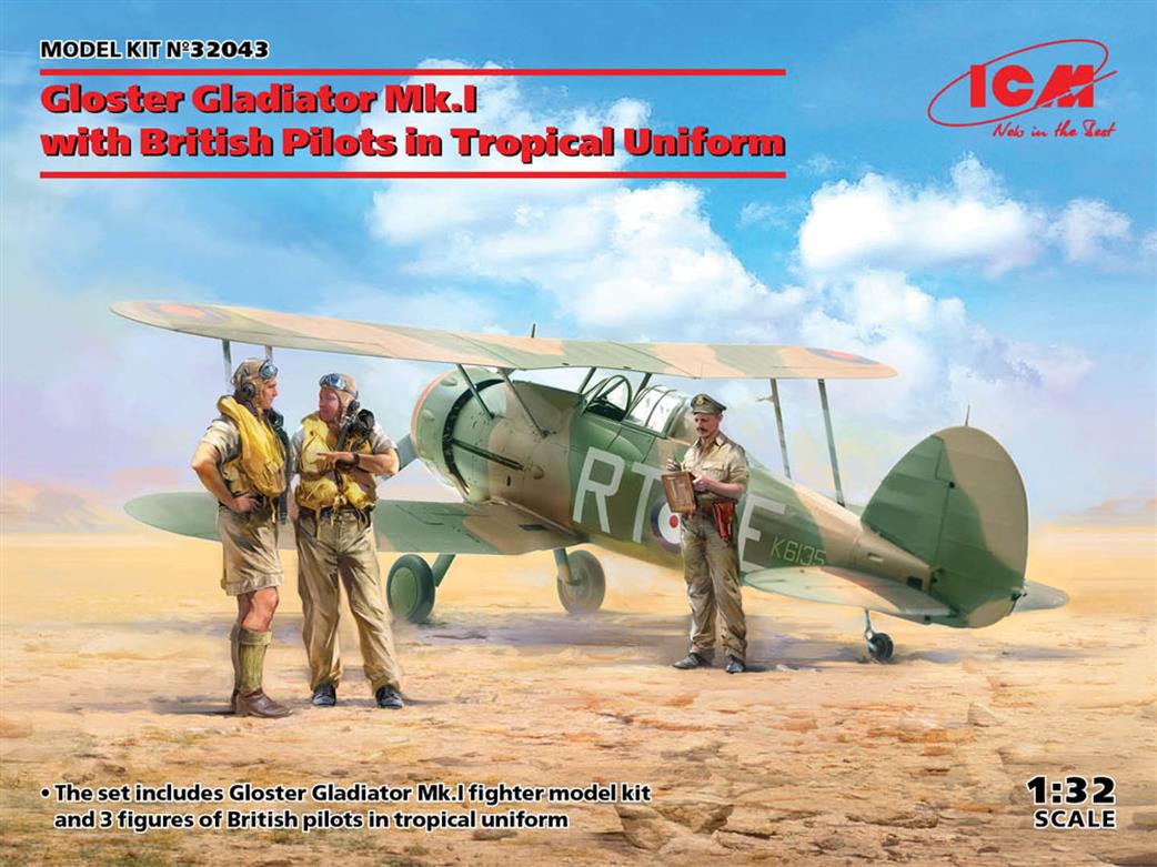 ICM 32043 Gladiator Mk1 With Pilots In Tropical Uniform 1/32