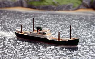 A 1/1200 scale second-hand model of the British Coaster Copeland in the 1950s by Ensign catalogue number RE21 in the Red Ensign series. The model is smartly painted in colours determined by the previous owner, see photograph.