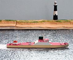 A 1/1250 scale metal waterline model of Ohryu Maru, a Ro-Ro steel coil carrier by HB Models HB/C-57.