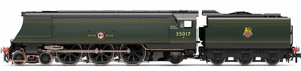Hornby OO R3861 BR 35017 Belgian Marine Bulleid Merchant Navy Class 4-6-2 Air Smoothed Casing Green Early Emblem