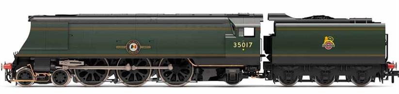The SR Merchant Navy Class were a class of 4-6-2 Pacific steam locomotives designed for the Southern Railway by Oliver Bulleid. The class members were named after the Merchant Navy shipping lines involved in the Battle of the Atlantic, and latterly those which used Southampton Docks. Although the class were originally built with air-smoothed casing and chain-driven vale gear, the entire class were later modified under BR, resulting in a more conventional, easier to maintain design. No. 35017 ‘Belgian Marine’ was built in April 1945 at the Eastleigh Works under the SR number 21C17. The Locomotive was rebuilt in March 1957 and remained in service until July 1966 before being scrapped in Newport.