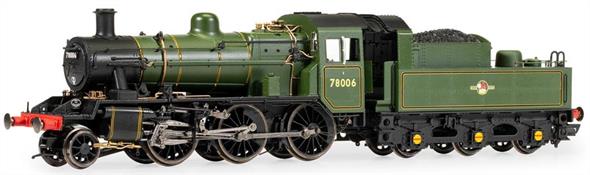 Designed by R. A. Riddles and derived from Ivatt’s LMS 2MT 2-6-0 locomotive design, itself a variation of Ivatt’s Class 2 2-6-2T, the BR Standard Class 2 was the smallest of the BR standards and featured changes to the LMS design such as smaller cabs so that they could be used across the network where loading gauges were less generous. Darlington works was responsible for building the entire fleet of 65 engines and for a time construction of the LMS and BR designs overlapped. Like the LMS predecessor the BR design had a tender cab to enhance crew protection and visibility when running tender-first. 78006 was one of the first batch of the 2MT standard design built by British Railways. The locomotives in this batch were built for the Western Region at Darlington who had experience building the LMS Ivatt 2-6-0s.The locomotive was initially assigned to the Oswestry depot for work in mid-Wales where the enclosed cab design proved a huge advantage. From 1962 the locomotive was based in Gloucester where it remained until withdrawal in December 1965.