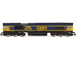 Our model of No. 66705 features the iconic GBRf blue livery. It includes two etched nameplates with 'Golden Jubilee' on a golden background. Please be aware that this is not suitable for children. This model is DCC-ready and compatible with our HM7000 21-pin decoder. Additionally, the accessory bag includes a pair of snow ploughs, four air pipes, and two moulded coupling links.DCC ready with 21 pin decoder connection.