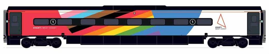 Hornby OO R40196 Avanti West Coast, Pendolino Pantograph Standard Buffet (PTSRMB), Pride Livery - Era 11