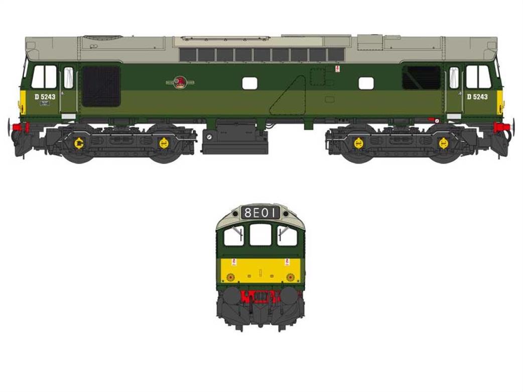 Heljan OO 2543 BR D5243 Class 25/2 Diesel Locomotive Two-Tone Green Livery Small Warning Panels