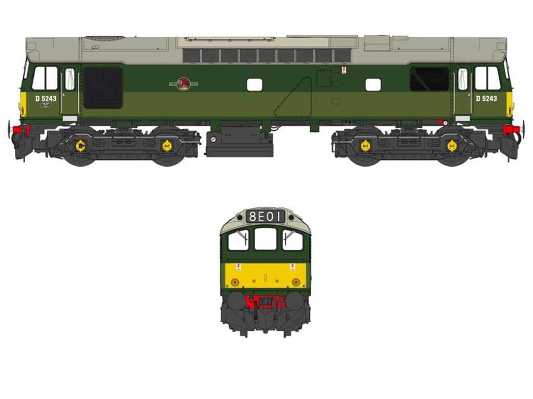 Heljan 2543 BR D5243 Class 25/2 Diesel Locomotive Two-Tone Green Livery Small Warning Panels OO