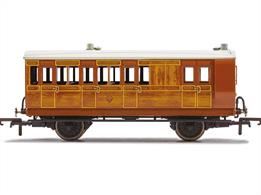 This four-wheeled coach is a representation of the many coaches which served on the Isle of Wight Central Railway in the 19th and 20th centuries. Four-wheeled coaches proved especially good at branch line work where their small size enabled the traversing of tight radius curves, whilst lower passenger numbers meant their small size was more acceptable and enabled trains to be hauled by smaller engines.This brake third coach is modelled with step boards to enable access at stations with low platforms and gas lighting. This model is compatible with our new Maglight system which allows coach lights to be turned on and off using a magnetic wand, removing the need for track pick-ups which increase rolling resistance. This coach features a teak-wood panelling livery.