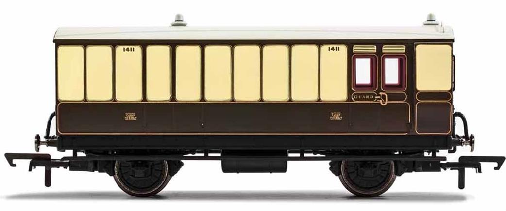 Hornby OO R40068 GWR, 4 Wheel Coach, Brake Baggage, 1411 - Era 2/3