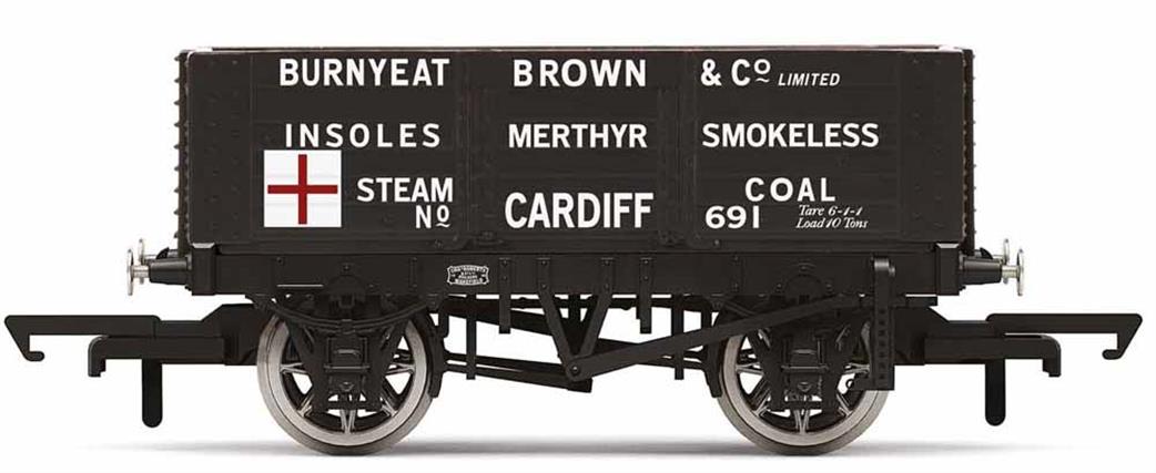 Hornby OO R60025 Burnyeat, Brown & Co, Cardiff 6 Plank Open Coal Wagon 691 Black