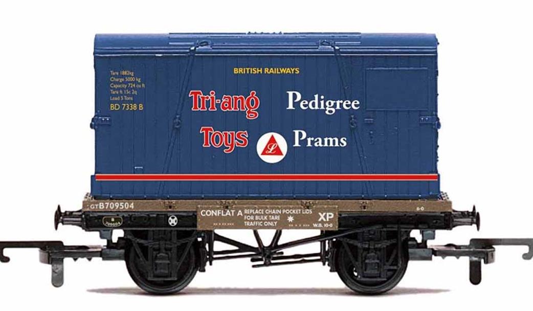 Hornby R60032 BR Conflat A Container Flat Wagon with Tri-ang Container OO