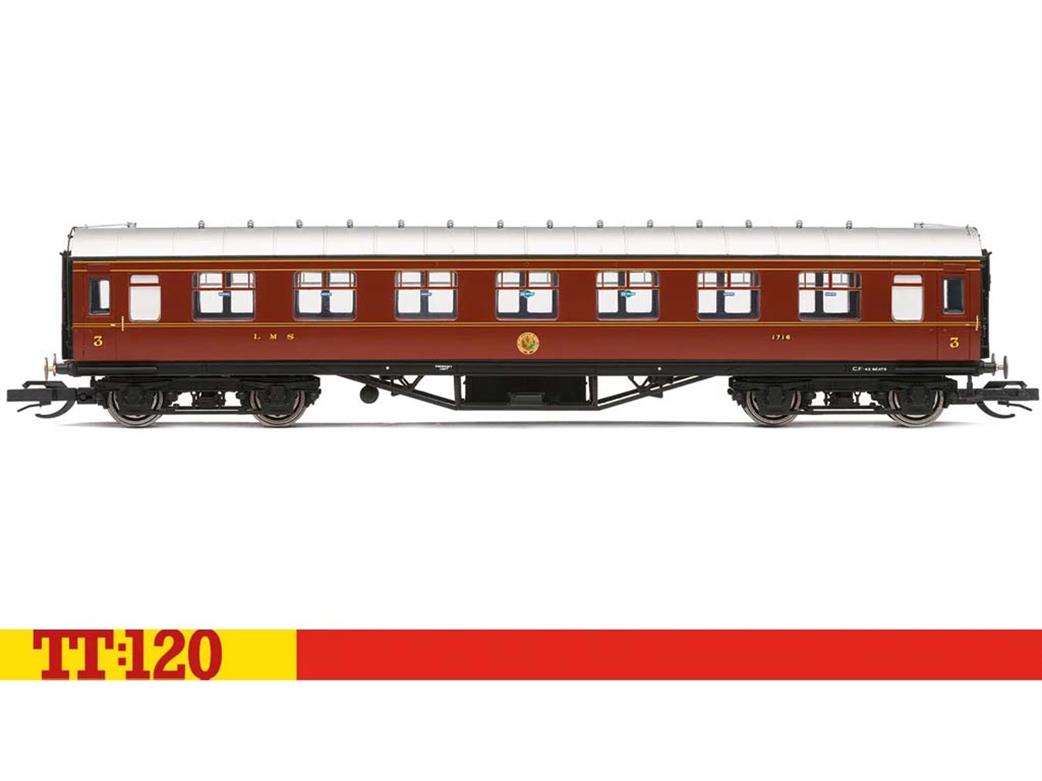 Hornby TT:120 TT4008 LMS Third Class Corridor Coach 1716 LMS Crimson Lake