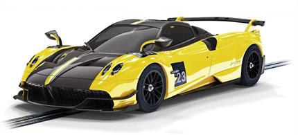 The Pagani Huayra Roadster BC is an open top variant of the more track focused Huayra BC. The roadster BC is one of the latest and most powerful Pagani’s to hit first the road and now the Scalextric track.