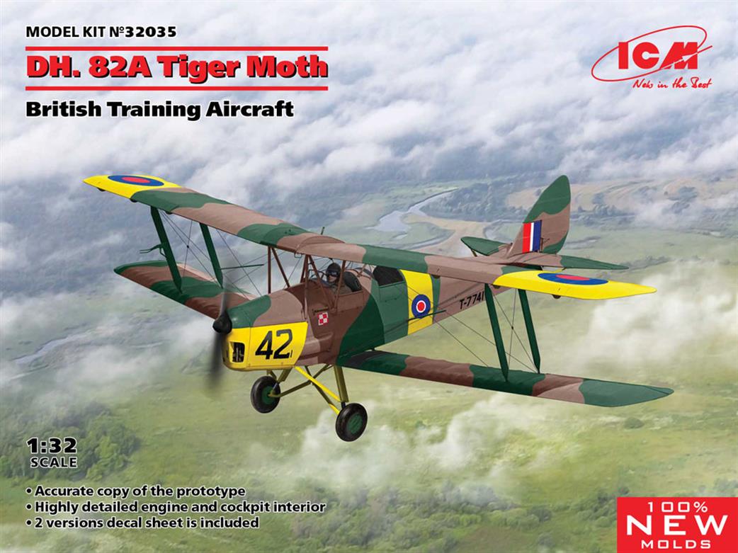 ICM 32035 DH.82A Tiger Moth WW2 RAF Trainer Plastic Kit 1/32