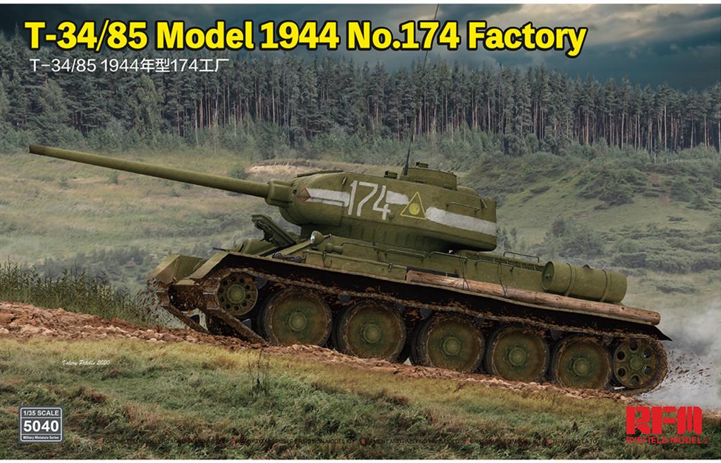 Rye Field Model 1/35 5040 Soviet T-34/85 Medium Tank Model 1945 No174 Factory Kit
