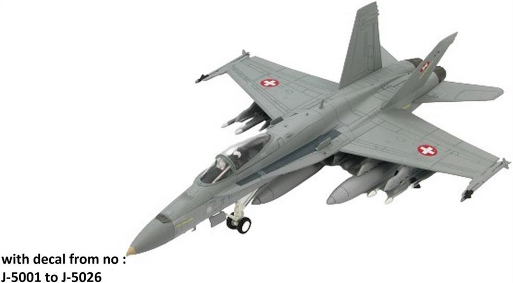 Hobby Master 1/72 HA3532B F/A-18C Hornet Swiss Air Force Jet with Decals for J-5001 to 5026